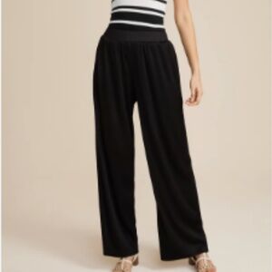 Maurices "NEW" Black Plisse Career Office Preppy High Rise Wide Leg Pants Size L